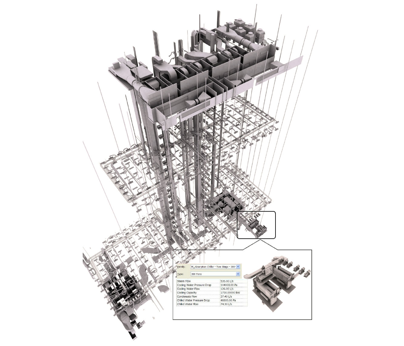 Model-of-mechanical-services-for-a-19-story-office-building
